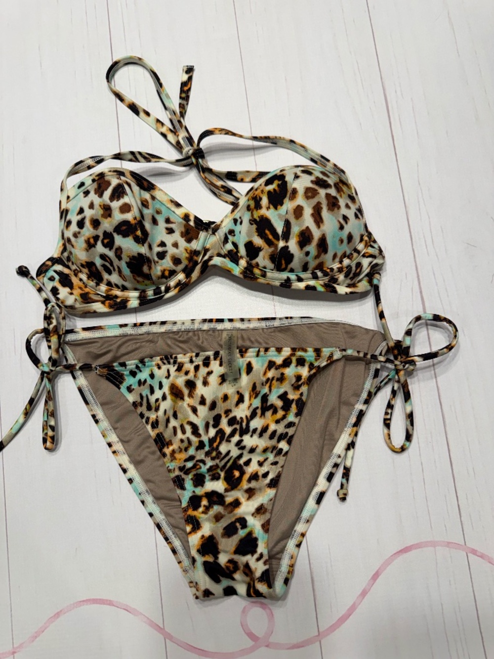 Victoria's Secret Leopard print Bikini Top 32B and Bottoms Small